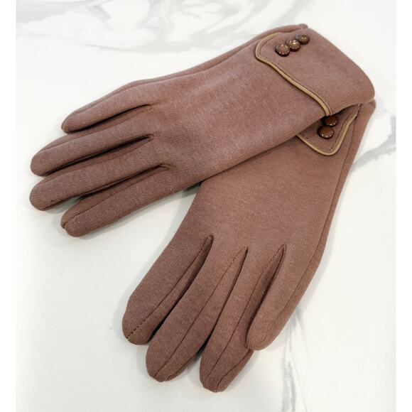 Camel Fleece Lined Touchscreen Gloves One Size | Warm Winter Accessory Buttons - Picture 1 of 8
